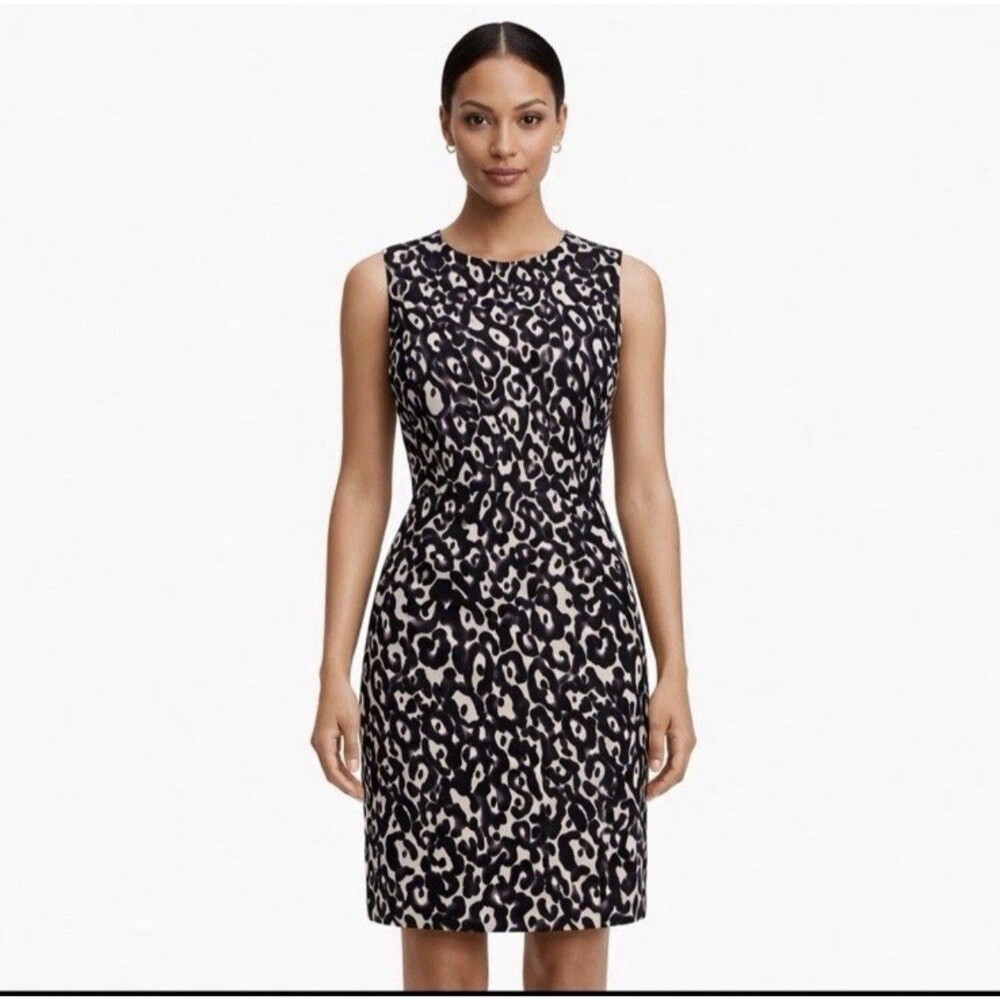 Milly Black & White Leopard Sleeveless Sheath Dress Size 4 Zipper Cocktail